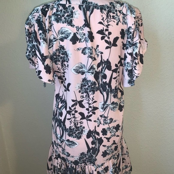 Parker Pink Floral Tiered Mini Dress Cinched Sleeves Size Small - Picture 5 of 9